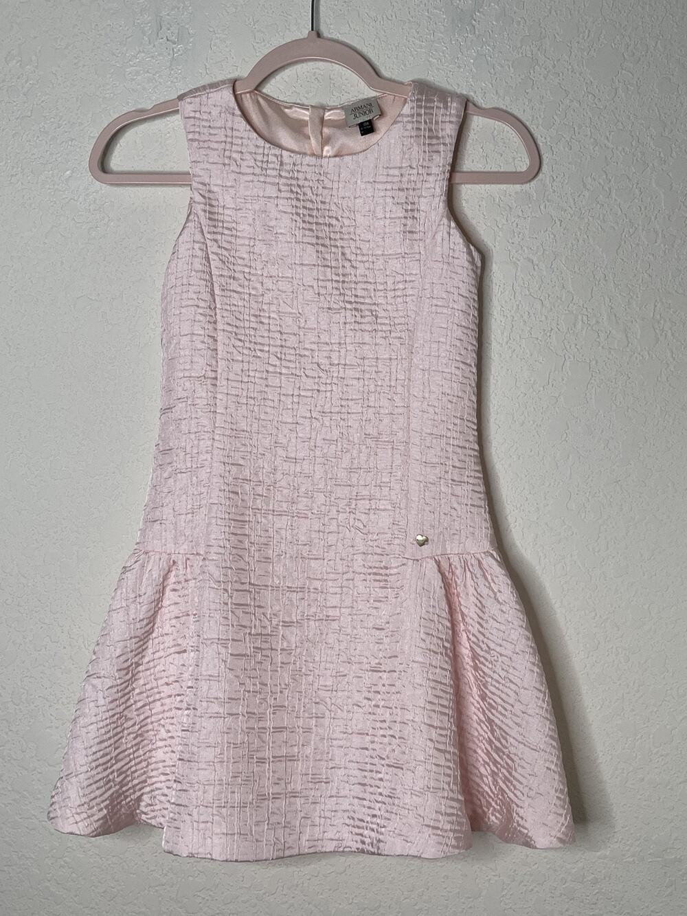 Armani Junior Girls Dress Size 10A Pink Textured Jacquard Sleeveless Party Flare